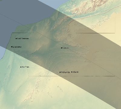 Map of the eclipse path across Western Sahara on 09/22/2378