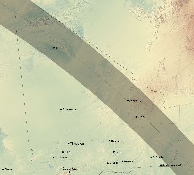 Map of the eclipse path across Mali on 09/22/2378