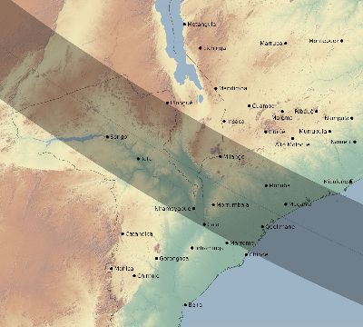 Map of the eclipse path across Mozambique on 09/22/2378