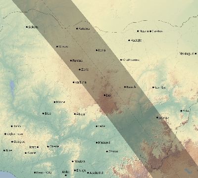Map of the eclipse path across Nigeria on 09/22/2378