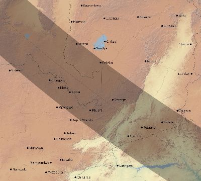 Map of the eclipse path across Zambia on 09/22/2378
