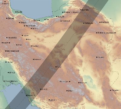 Map of the eclipse path across Iran on 03/19/2379