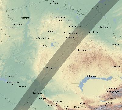 Map of the eclipse path across Kazakhstan on 03/19/2379