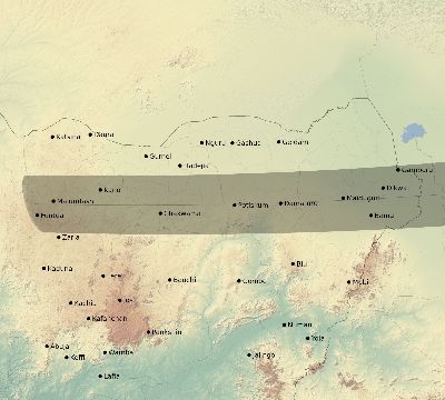 Map of the eclipse path across Nigeria on 03/19/2379