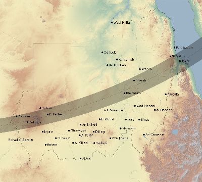 Map of the eclipse path across Sudan on 03/19/2379