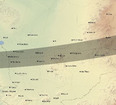 Map of the eclipse path across Chad on 03/19/2379