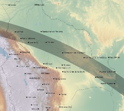 Map of the eclipse path across Bolivia on 09/11/2379