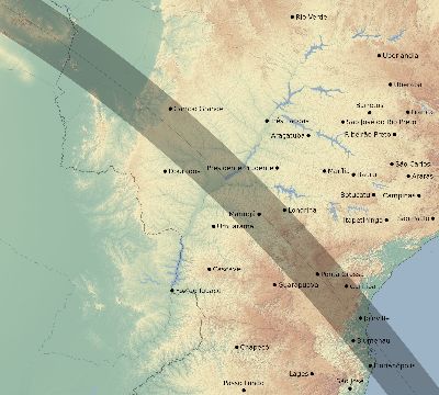 Map of the eclipse path across Brazil on 09/11/2379