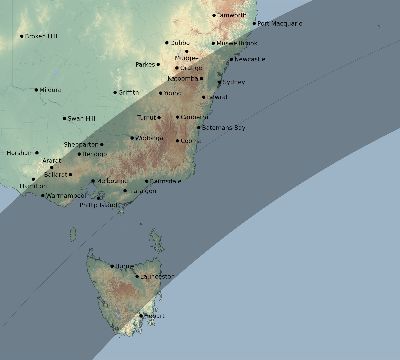 Map of the eclipse path across Australia on 01/26/2381