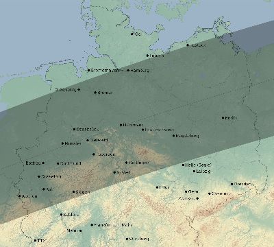 Map of the eclipse path across Germany on 07/22/2381