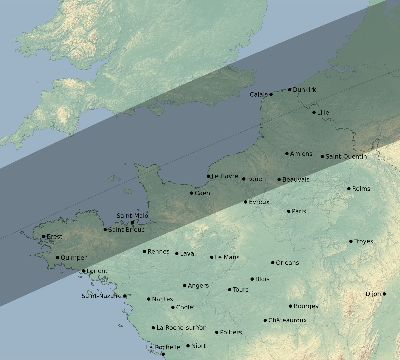 Map of the eclipse path across France on 07/22/2381