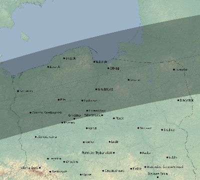 Map of the eclipse path across Poland on 07/22/2381