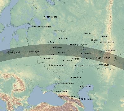 Map of the eclipse path across Russia on 07/22/2381