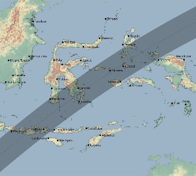 Map of the eclipse path across Indonesia on 01/15/2382