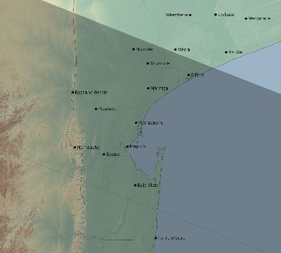 Map of the eclipse path across Mozambique on 01/15/2382