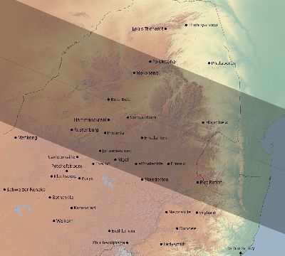 Map of the eclipse path across South Africa on 01/15/2382