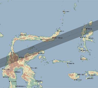 Map of the eclipse path across Indonesia on 07/12/2382
