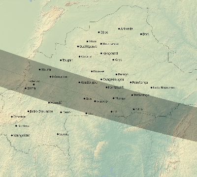 Map of the eclipse path across Burkina Faso on 01/04/2383