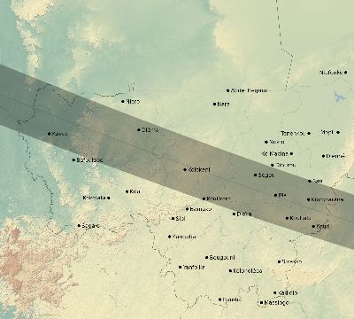 Map of the eclipse path across Mali on 01/04/2383