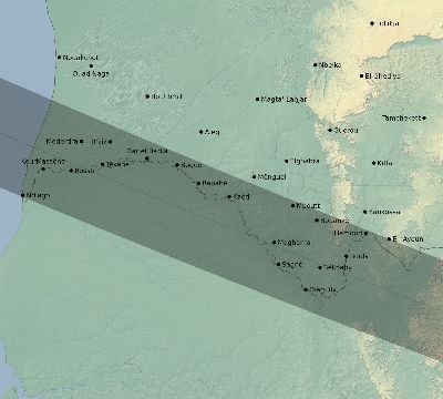 Map of the eclipse path across Mauritania on 01/04/2383