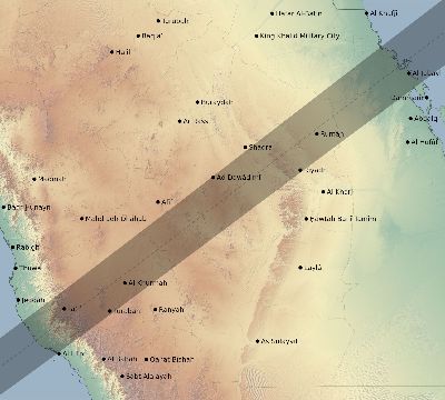 Map of the eclipse path across Saudi Arabia on 01/04/2383