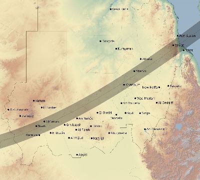 Map of the eclipse path across Sudan on 01/04/2383