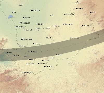 Map of the eclipse path across Chad on 01/04/2383