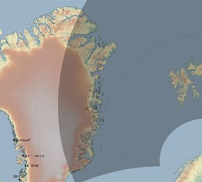 Map of the eclipse path across Greenland on 05/21/2384