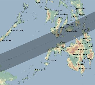 Map of the eclipse path across Philippines on 05/10/2385