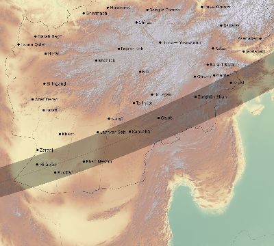 Map of the eclipse path across Afghanistan on 03/09/2388