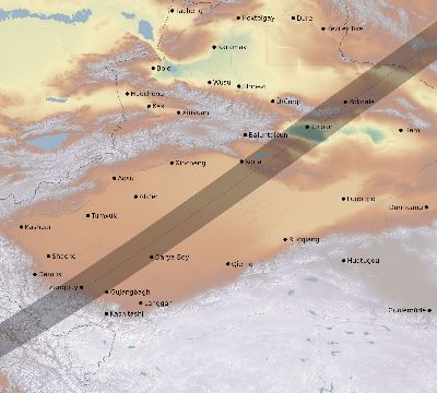 Map of the eclipse path across China on 03/09/2388
