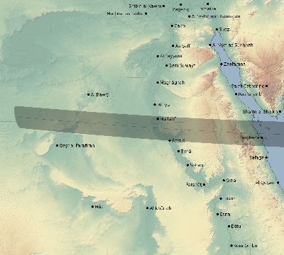 Map of the eclipse path across Egypt on 03/09/2388