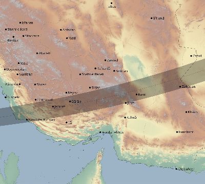 Map of the eclipse path across Iran on 03/09/2388