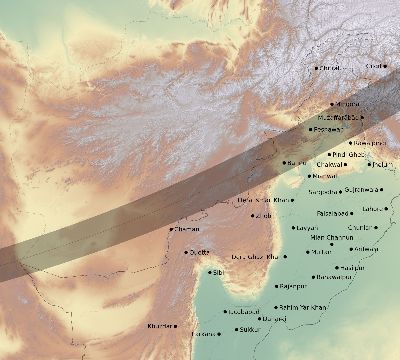 Map of the eclipse path across Pakistan on 03/09/2388