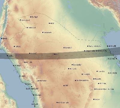 Map of the eclipse path across Saudi Arabia on 03/09/2388