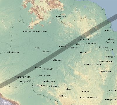 Map of the eclipse path across Brazil on 02/26/2389