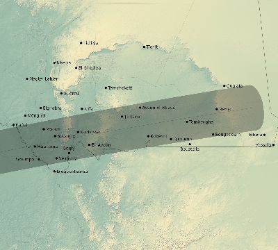 Map of the eclipse path across Mauritania on 02/26/2389
