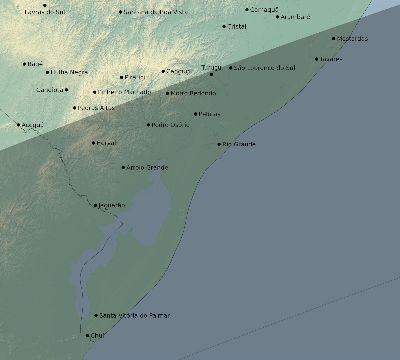 Map of the eclipse path across Brazil on 02/16/2390