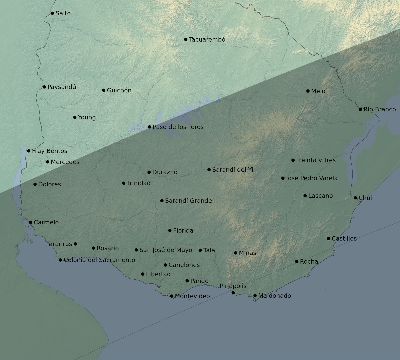 Map of the eclipse path across Uruguay on 02/16/2390