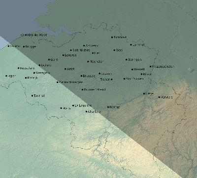 Map of the eclipse path across Belgium on 08/11/2390