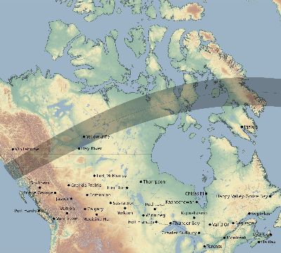 Map of the eclipse path across Canada on 08/11/2390