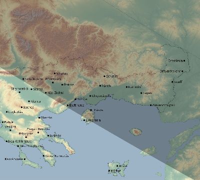 Map of the eclipse path across Greece on 08/11/2390