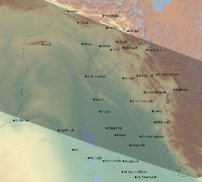 Map of the eclipse path across Iraq on 08/11/2390