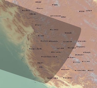 Map of the eclipse path across Iran on 08/11/2390