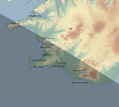 Map of the eclipse path across Iceland on 08/11/2390