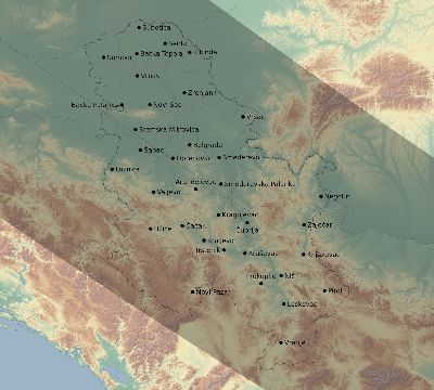 Map of the eclipse path across Serbia on 08/11/2390