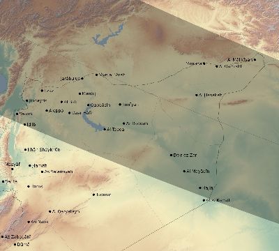 Map of the eclipse path across Syria on 08/11/2390