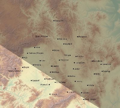 Map of the eclipse path across Kosovo on 08/11/2390