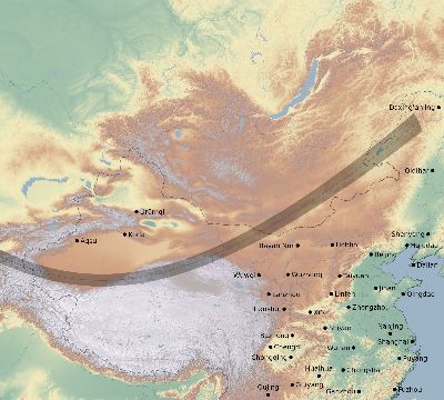 Map of the eclipse path across China on 12/26/2391