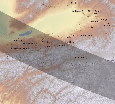Map of the eclipse path across Kyrgyzstan on 12/26/2391